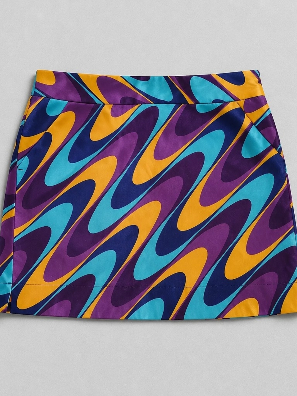 Retro Wave Print Mini Skort - Purple/Turquoise/Yellow